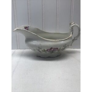 Antique East‎ Liverpool gravy boat semi vitreous floral burgundy 8"